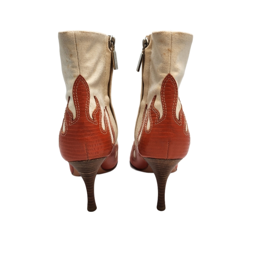 BRUNO MAGLI Vintage Ankle Boots - Orange Flames on Canvas, size 7½ - Picture 3 of 8